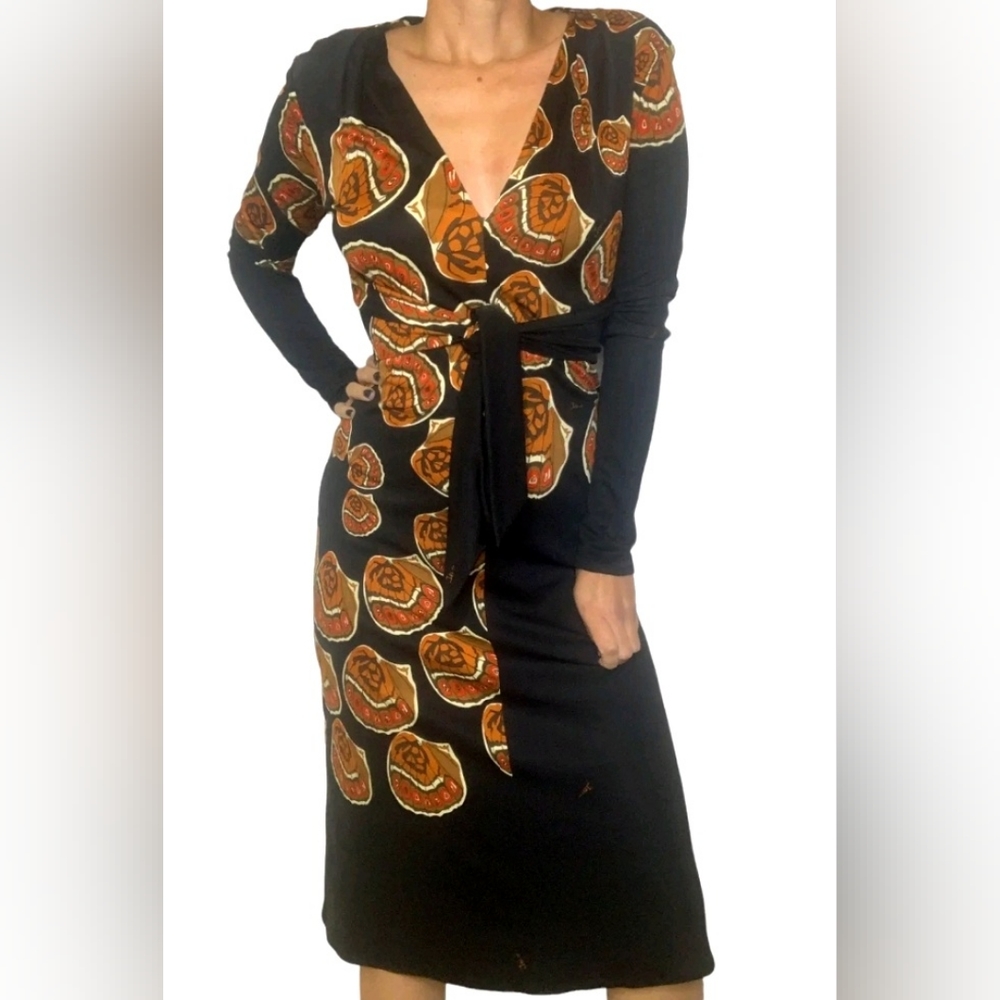 ISSA LONDON black butterfly wing print wrap front longsleeve dress XS 0 2